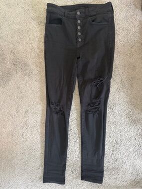American Eagle Outfitters Black High-Rise Skinny Jeans with Distressed Knees